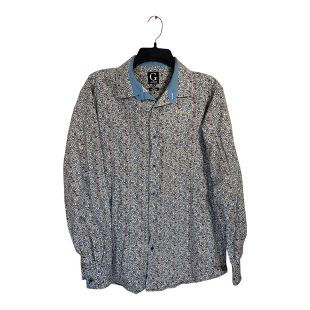 Grafton Dress Shirt Mens Size Large Micro Floral Slim Fit Long Sleeve Cotton